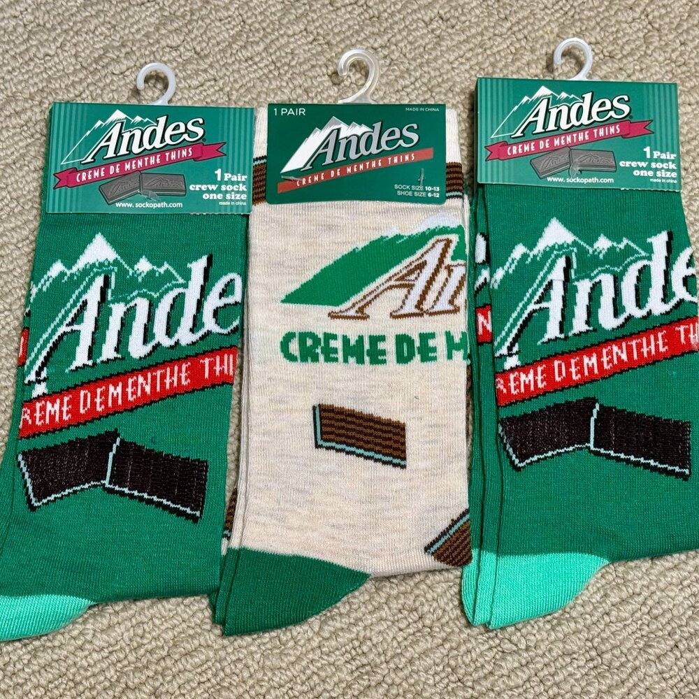 3 Andes New Novelty Crew Socks Size 6-12/13 - Men's/Women's -